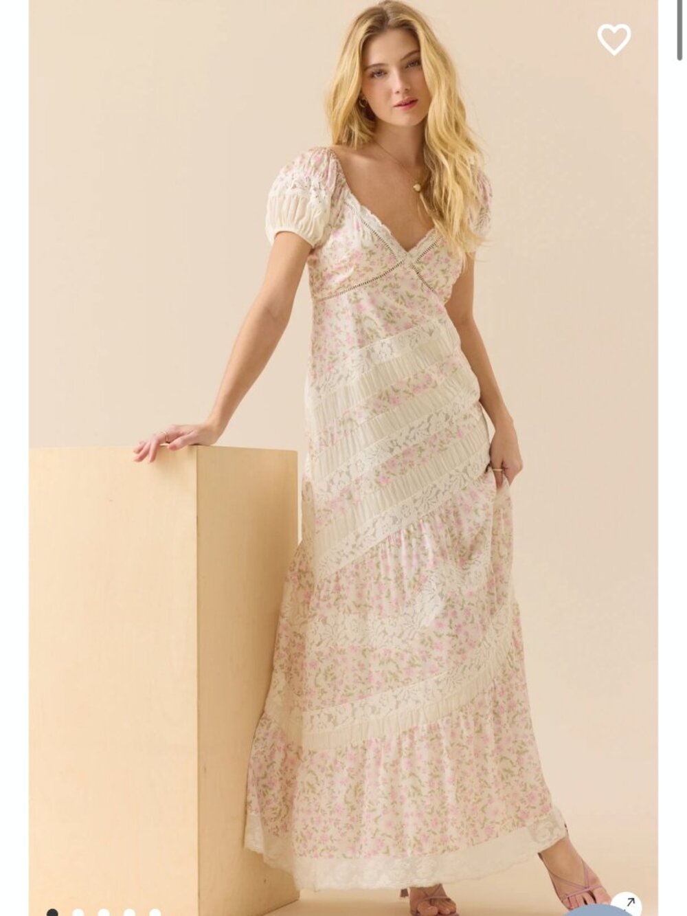 Altar'd State Cream and Pink Floral Maxi Dress